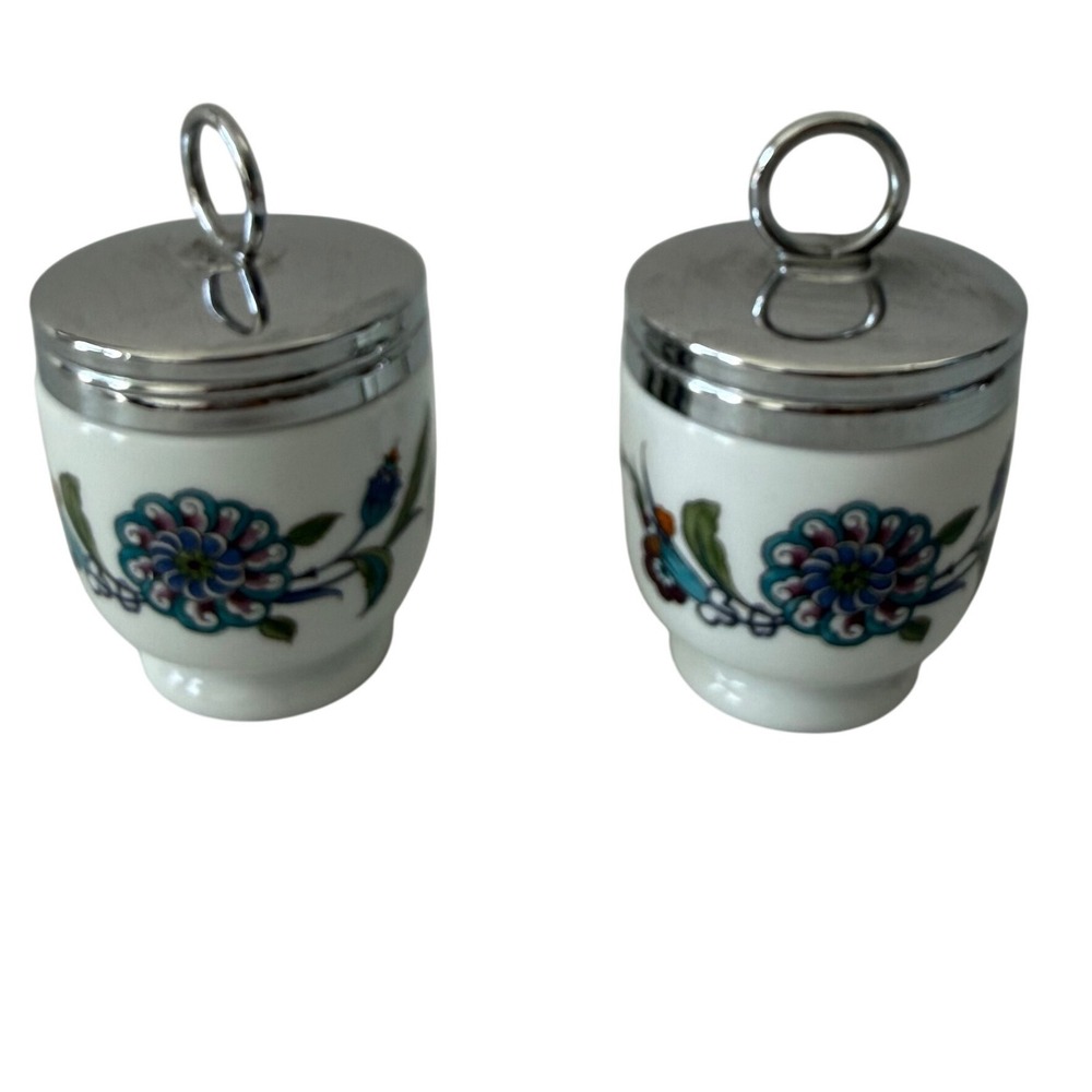 Royal Worcester Egg Coddlers Pair Floral Porcelain England‎ Vintage